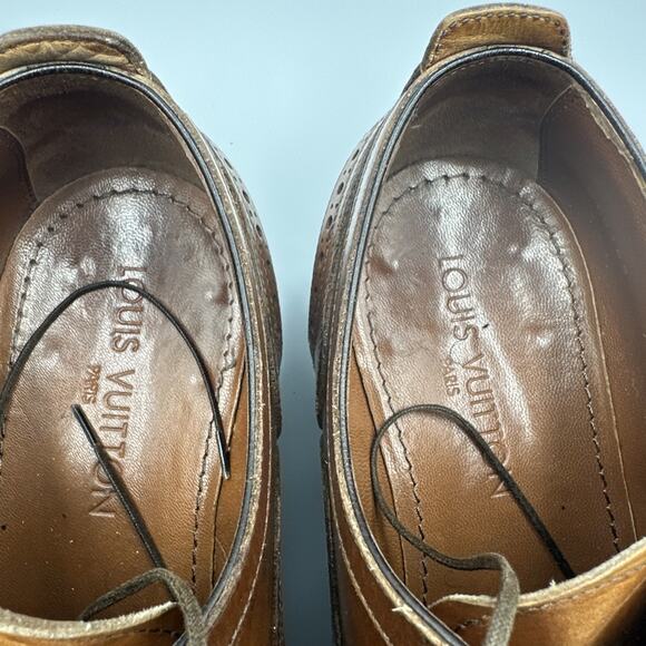 LOUIS VUITTON MEN\'S BROWN WINGTIP LACE UP DRESS SHOES SIZE 7.5 ITALY main image 5